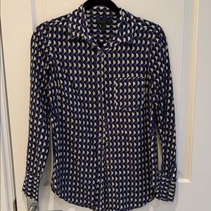 Ladies J. Crew Geometric Print Button-Down Shirt - Blue & Black